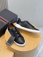 Zegna Black Leather Triple Stitch Sneakers - 5
