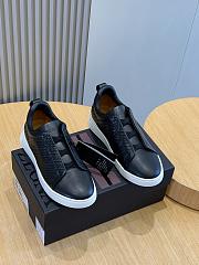 Zegna Black Leather Triple Stitch Sneakers - 4