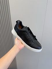 Zegna Black Leather Triple Stitch Sneakers - 3
