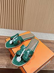 Hermes Oran Green Crocodile slides - 5