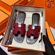 Hermes Oran Black Dark Red Slides - 5