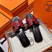 Hermes Oran Black Dark Red Slides - 4