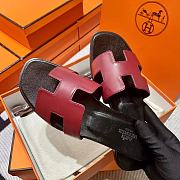 Hermes Oran Black Dark Red Slides - 2