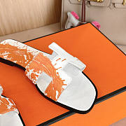 Hermes Oran White Orange Slides - 4