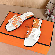 Hermes Oran White Orange Slides - 3