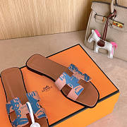 Hermes Oran Brown Blue Slides - 4