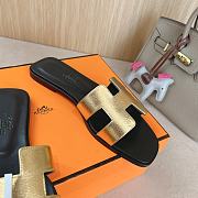 Hermes Oran Gold Black Slides 02 - 5