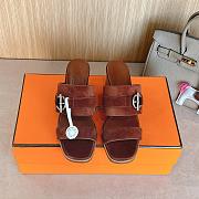 Hermes Kute 60 Sandal Suede Chocolat Heel - 2