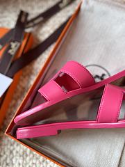 Hermes Oran Smooth Leather Pink Slides - 5