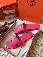 Hermes Oran Smooth Leather Pink Slides - 3