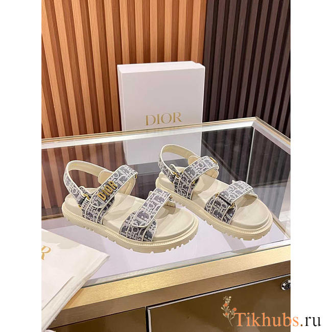 Dior Dioract Sandal Blue Ecru Oblique Raffia - 1