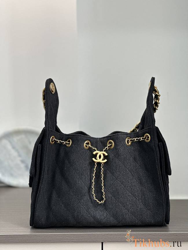 Chanel Cruise 25C Bag Black Denim Hobo 30x26x14cm - 1
