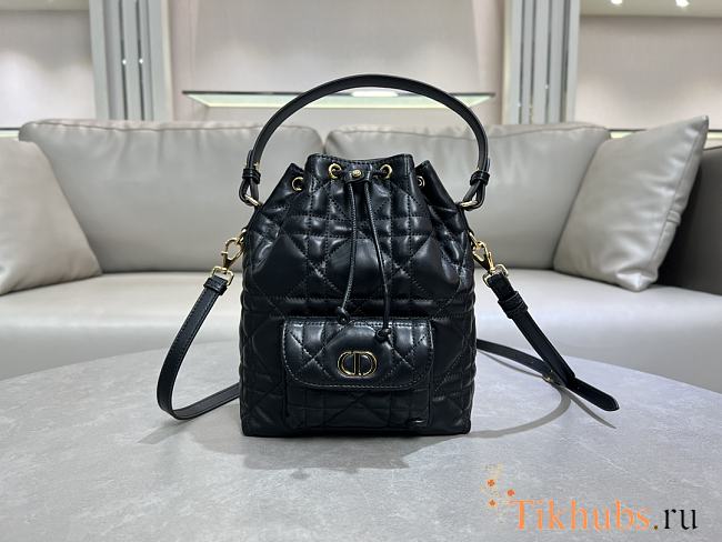 Dior Small Caro Bucket Bag Black Lambskin 20x24x9cm - 1