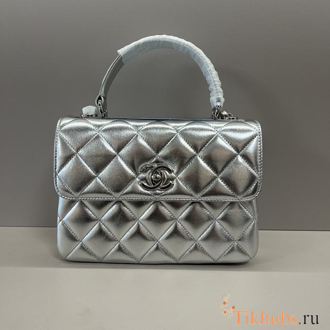 Chanel Trendy Top Handle Silver Lambskin Bag 25cm - 1