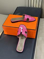Hermes Oran Pink Crocodile slides - 2