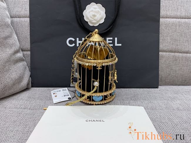 Chanel Gold Lambskin Strass Enamel Bird Cage 20x12x12cm - 1