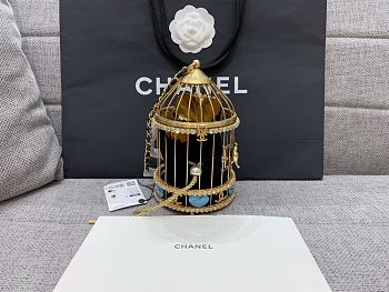 Chanel Gold Lambskin Strass Enamel Bird Cage 20x12x12cm