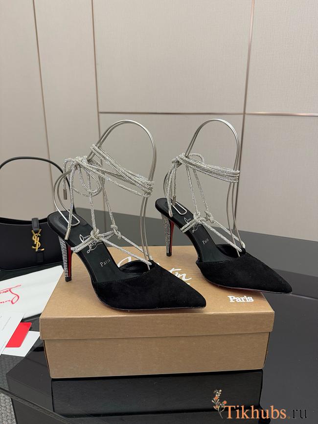 Christian Louboutin Astrid 85 Crystal Black Velvet Heeled - 1