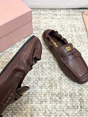 Miu Miu Ruches Nappa Leather Brown Loafers - 3