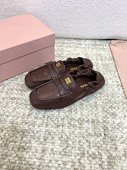 Miu Miu Ruches Nappa Leather Brown Loafers - 4