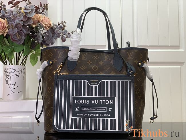 Louis Vuitton LV Neverfull MM Navy Blue Monogram 32x27x14cm - 1