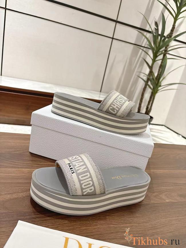 Dior Dway Platform Slide Grey Embroidered Cotton - 1