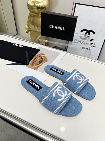 Chanel Blue Denim Slides 