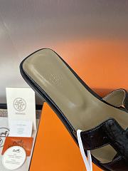 Hermes Oran Black Ostrich Slides - 2