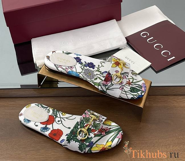 Gucci Slide Horsebit White Multicolor Slides  - 1