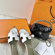 Hermes Oran White Ostrich Slides - 3