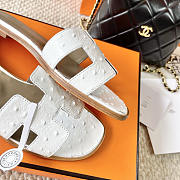 Hermes Oran White Ostrich Slides - 2