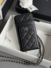 Chanel Phone Holder Crossbody Caviar Silver Black 18x9.5x3cm - 1