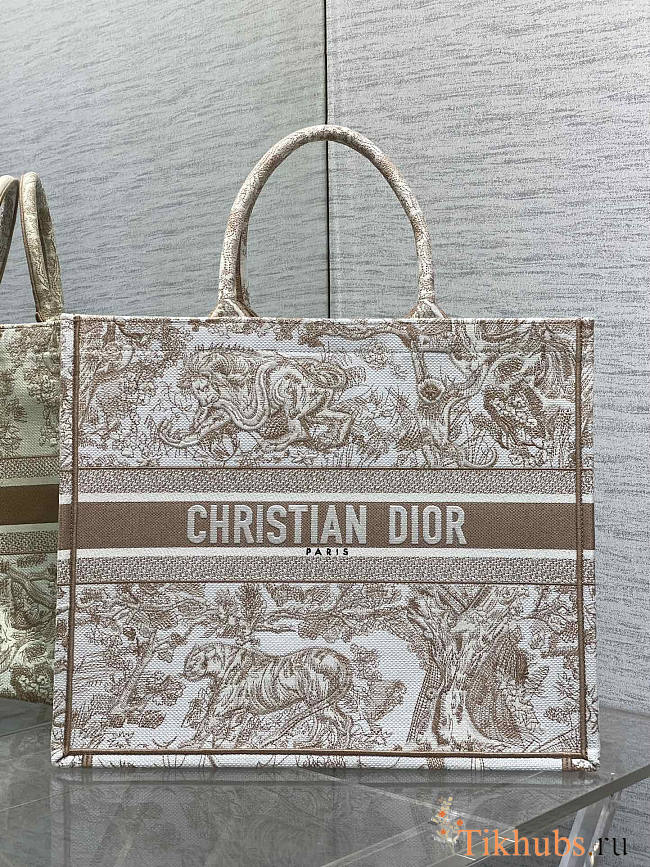Dior Large Book Tote White Beige Embroidery 42x35x18.5cm - 1