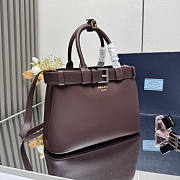 Prada Buckle Medium Leather Handbag With Belt Red Wine 32x23x11cm - 3