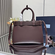 Prada Buckle Medium Leather Handbag With Belt Red Wine 32x23x11cm - 2