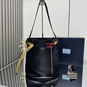 Prada Buckle Leather Bucket Bag Jeweled Belt Black 26.5x29x18cm - 5