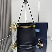 Prada Buckle Leather Bucket Bag Jeweled Belt Black 26.5x29x18cm - 4