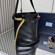 Prada Buckle Leather Bucket Bag Jeweled Belt Black 26.5x29x18cm - 2