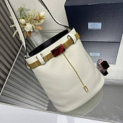 Prada Buckle Leather Bucket Bag Jeweled Belt White 26.5x29x18cm - 3