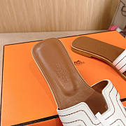 Hermes Oran Embroidered Calfskin Sandal White & Brown - 5