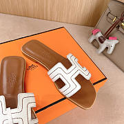 Hermes Oran Embroidered Calfskin Sandal White & Brown - 2