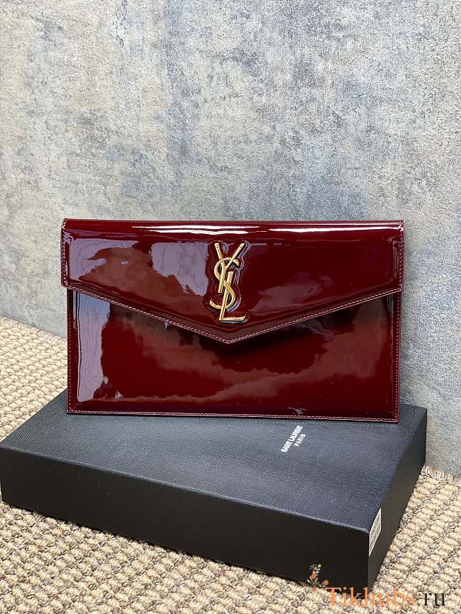 YSL Uptown Medium Leather Clutch Red Patent 27x16x2cm - 1