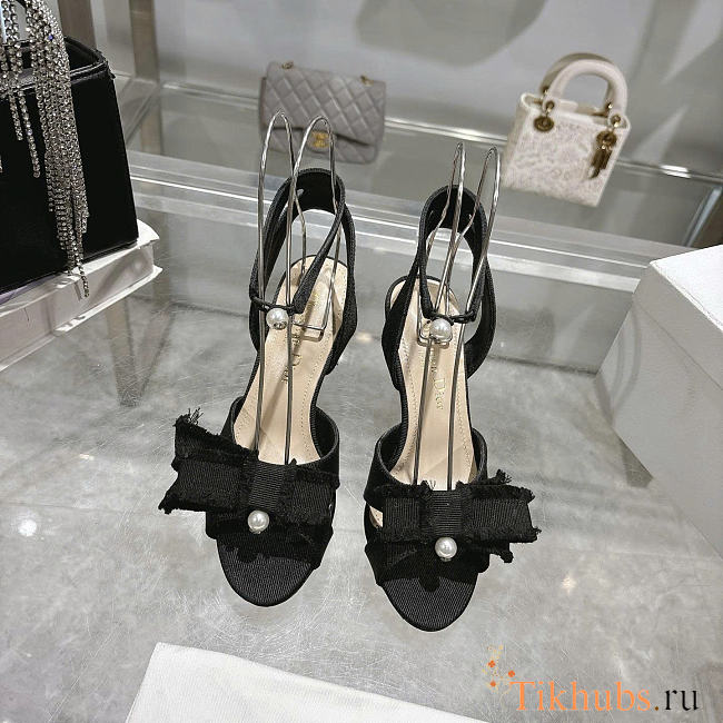 Dior Adiorable Heel Sandal Black Fringed Grosgrain 8cm - 1