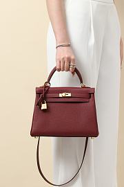 Hermes Kelly 25 Red Wine Togo Gold 25cm - 3