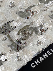 Chanel Flap Bag Satin Sequins Silver 25.5cm - 2