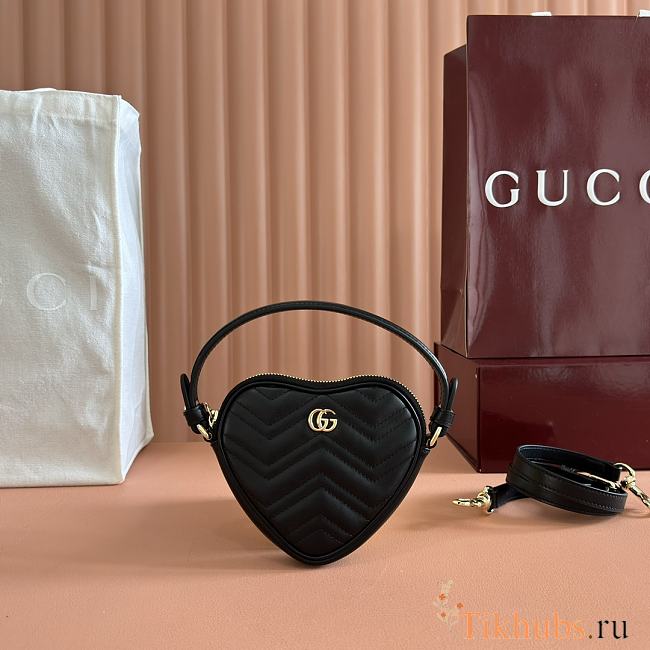 Gucci Marmont Heart Shape Bag Black 13.5x11.5x2.5cm - 1