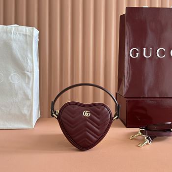 Gucci Marmont Heart Shape Bag Red Wine 13.5x11.5x2.5cm 		