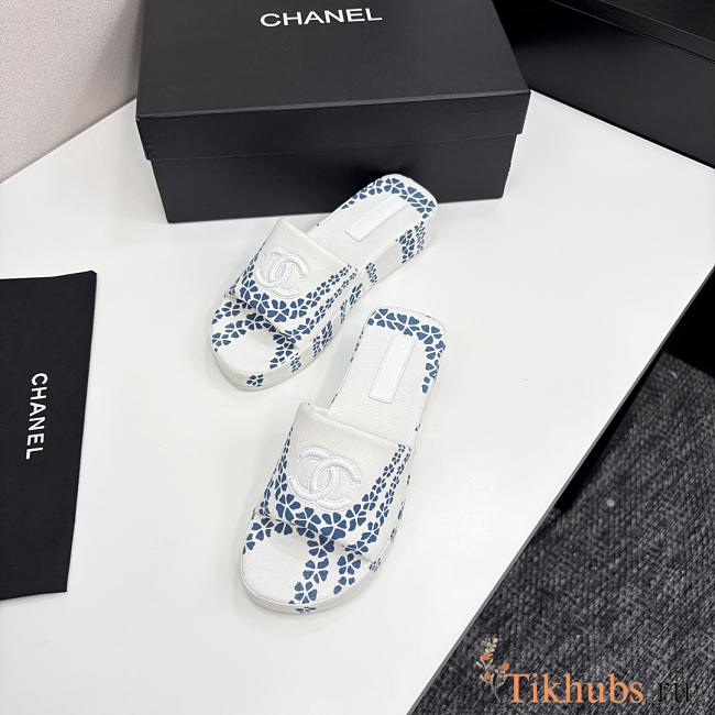 Louis Vuitton LV White Blue Slides - 1