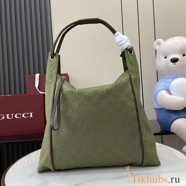 Gucci Nylon Leather Hobo Shoulder Bag Green 36x36x10cm - 1
