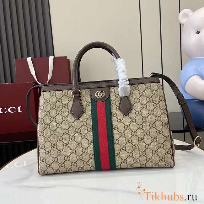Gucci Ophidia Medium Tote Bag Beige Brown 33.5x25x14cm - 1